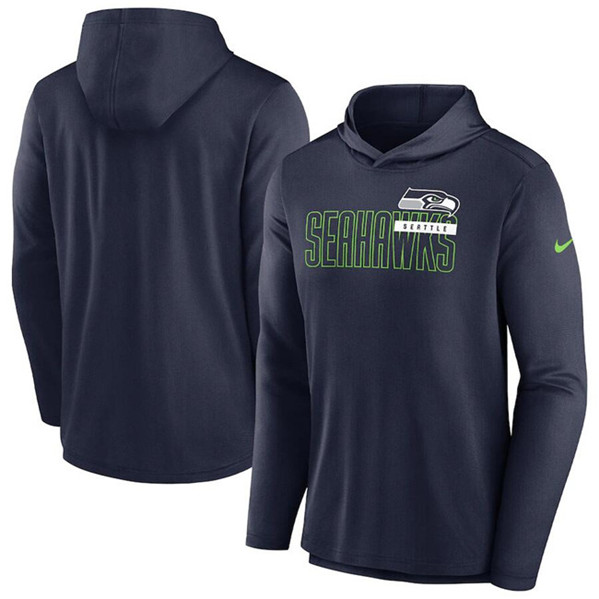 Men's Seattle Seahawks Navy Lightweight Performance Hooded Long Sleeve T-Shirt